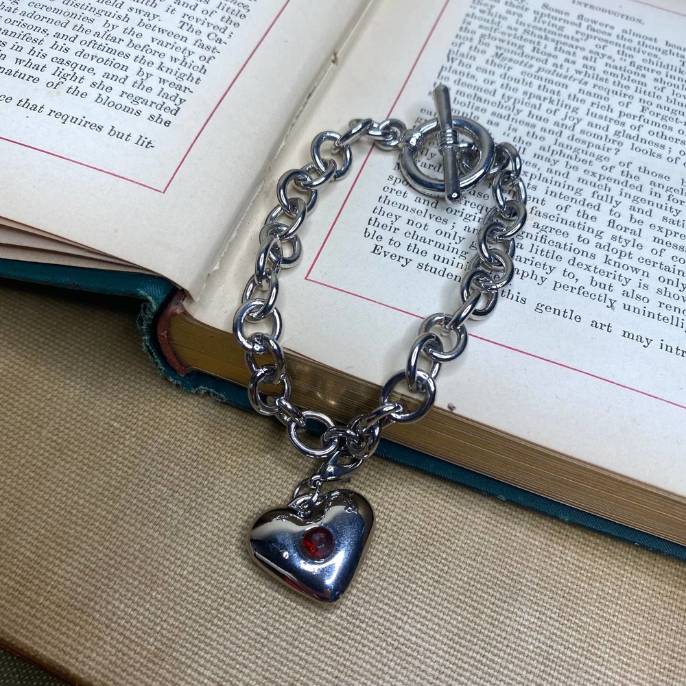 Vintage Heart Charm Red Jewel Bracelet - Picture 2 of 6
